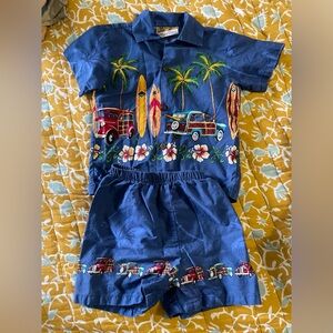 Blue Hawaiian Shirt and Shorts Set